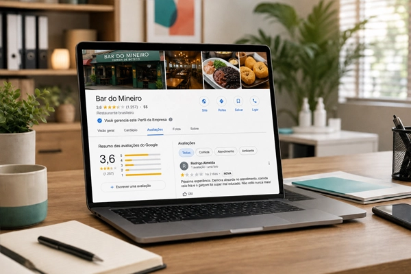 Cliente deixando avaliação no Google em estratégia de reputação para Avaliação falsa no Google: o que fazer e como proteger sua reputação