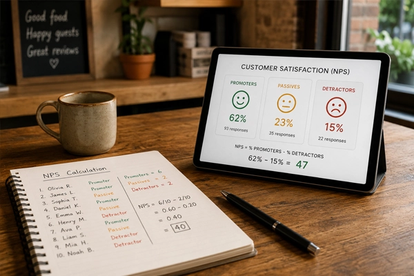Equipe analisando pesquisa NPS e feedback de clientes para Como calcular NPS: fórmula, exemplos e interpretação dos resultados