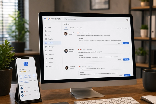 Customer leaving a Google review in a reputation strategy for Google review management: a guide for local businesses